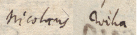 Z Liber inscriptionum… klasztoru oo. Augustianów w Kazimierzu: początkowy fragment dokonanego w roku 1681 wpisu
przywołującego wydane w 1432 roku przez wójta i ławników kazimierskich, z Mikołajem Wieką w składzie, potwierdzenie
sprzedaży przez Stanisława Swiebodę starszego (nr 124) i jego żonę Stachnę domu narożnego przy ul. Krakowskiej w Kazimierzu,
przylegającego do domu Stanisława Śliwosza, na rzecz wikariuszy kościoła katedralnego w Krakowie – oraz zbliżenie
zapisu imienia (Biblioteka Naukowa PAU/PAN, sygn. rkps 1676, s. 315)