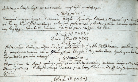 Z sentencjonarza obrad Senatu Rządzącego Wolnego Miasta Krakowa wpisy z 1821 r.
dotyczące powołania wójtów gmin żydowskich, w tym Macieja Mączeńskiego (mł.)
(Archiwum Narodowe w Krakowie, sygn. WMK IV-7, s. 717–718)