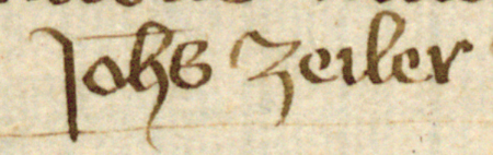 Z księgi radzieckiej Kazimierza obejmującej lata 1416–1433: fragment wpisu dokumentującego wybór rajców na rok 1420,
z Janem Zailerem w składzie – zbliżenie zapisu imienia (Biblioteka Jagiellońska, sygn. rkps 1045/2, k. 70)