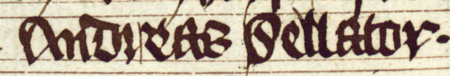 Z księgi radzieckiej Kazimierza obejmującej lata 1416–1433: fragment wpisu dokumentującego wybór rajców na rok 1429,
z Andrzejem rymarzem w składzie – oraz zbliżenie zapisu imienia (Biblioteka Jagiellońska, sygn. rkps 1045/2, k. 190)