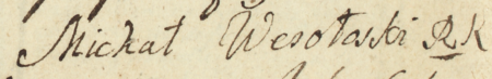 Z akt rachunkowych Kleparza obejmujących rozliczenia lonerskie z lat 1775–1784: wpis z 1777 roku stanowiący skwitowanie
rachunków lonerskich za rok 1776, czego dokonali przedstawiciele rady miejskiej, ławy sądowej i pospólstwa, z Michałem
Wesołowskim jako pierwszym podpisującym dokument – oraz zbliżenie zapisu imienia i oznaczenia urzędu rajcowskiego
(Archiwum Narodowe w Krakowie, sygn. KL 127, s. 26)