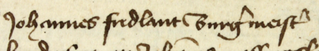 Z księgi radzieckiej, obejmującej lata 1412–1449 strony 115–116 z wpisem z 1418 roku, zawierającym sentencję
orzeczenia rady działającej pod przewodnictwem urzędującego w tym czasie burmistrza Jana Fredlanta –
oraz powiększenie zapisu imienia i funkcji burmistrza (Archiwum Państwowe w Krakowie, sygn. rkps 428, s. 115–116)