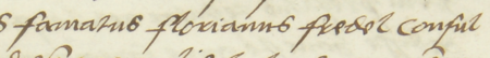 Z księgi ławniczej Kleparza obejmującej sprawy z lat 1528–1553: początkowy fragment wpisu z 1554 roku
zawierającego testament Floriana Fredla, rajcy – oraz zbliżenie zapisu imienia i urzędu
(Archiwum Narodowe w Krakowie, sygn. KL 2, s. 729)