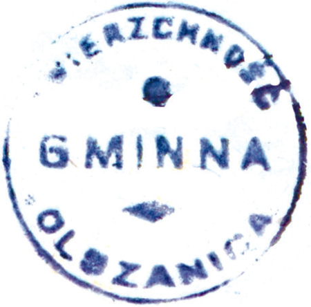 (1925)Odciski pieczęci urzędowych Olszanicy
z lat 1847, 1858, 1925, 1941
(Archiwum Narodowe w Krakowie,
sygn. WM 563a, nlb.; sygn. T.Schn. 1176,
s. 409; sygn. PUZKr 54, nlb.;
sygn. 29/219/15, nlb.)