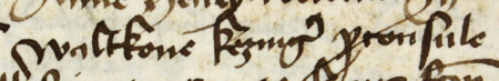 Z księgi testamentów obejmującej lata 1427–1623 fragment strony 32–33 z wpisem z 1454 roku, stwierdzającym, że w środę
przed św. Zofią w obecności rajców Waltera Kezingera, wówczas burmistrza, Kunczego Korsnera (nr 204) i Konrada Langa
(nr 230) swoje zeznanie testamentowe złożyła Anna Herilyn – oraz powiększenie zapisu imienia i funkcji burmistrza
(Archiwum Państwowe w Krakowie, sygn. rkps 772, s. 32–33)