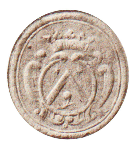 Pieczęć opłatkowa jurydyki Lubicz z dokumentu wystawionego w 1773 roku: na barokowym kartuszu
nakrytym szlachecką koroną herb w postaci dwóch rozwartych belek, gdzie wizerunek gruszki na łodydze
z liśćmi (Biblioteka Naukowa PAU/PAN, sygn. rkps 437)