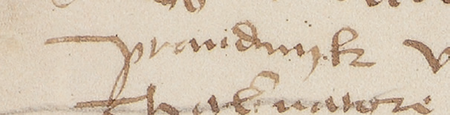 Dokument wydany w 1467 roku w Prądniku, w którym Mikołaj, złotnik z Krakowa, sołtys w Prądniku, wraz z siedmioma
ławnikami zeznali, że Stanisław Gyemsza z Trątnowic i jego żona Dorota odstąpili dom wraz z gruntem oraz łan pola
w Prądniku Janowi ze Słupcy, profesorowi teologii i proboszczowi kościoła pw. św. Mikołaja poza murami Krakowa; przy
dokumencie pieczęć ławnicza Prądnika – oraz powiększenie zapisu nazwy wsi „Prądnik”
(Archiwum Uniwersytetu Jagiellońskiego, sygn. dok. perg. 177)