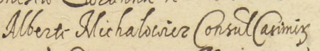 Z księgi inwentarzy mieszczan kazimierskich obejmującej lata 1618–1647: początkowy fragment sporządzonego
w 1622 roku spisu inwentarza po zmarłym Wojciechu Michałowiczu, rajcy i burmistrzu kazimierskim – oraz zbliżenie
zapisu imienia i urzędu (Archiwum Narodowe w Krakowie, sygn. K 448, s. 48)