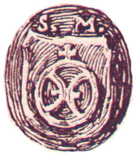 Pieczęć mieszczańska (gmerk) Szymona Mrzygłodka-Miernika: nad tarczą monogram, w tarczy w obrębie dwóch półkoli
litera X przekrzyżowana, na obręczy krzyż, powyżej inicjały „S.M.” – odcisk z wydanego w 1604 roku dokumentu
potwierdzającego zapłatę należności (Biblioteka Jagiellońska, sygn. 832383 II, s. 70)