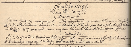 Z sentencjonarza obrad Senatu Rządzącego Wolnego Miasta Krakowa wpis z 1826 r. dotyczący
nieżyjącego już Mateusza Koniecznego, b. wójta
(Archiwum Narodowe w Krakowie, sygn. WMK IV-6, s. 195)
