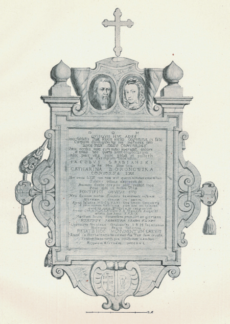 Pomnik z czarnego i czerwonego marmuru oraz stiuku zmarłego w 1681 roku rajcy i burmistrza Jakuba
Grabiańskiego
oraz jego żony Katarzyny, wystawiony w kościele św. Floriana w Krakowie przez ich syna Mikołaja
Grabiańskiego, sekretarza królewskiego, oraz przerys tego pomnika z dzieła Pomniki Krakowa (Cercha 1904),
na którym wizerunek Jakuba Grabiańskiego był jeszcze zachowany; widoczny także herb – Turzyna Prus I.