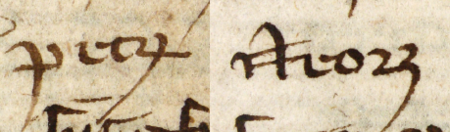 Z księgi ławniczej obejmującej lata 1365–1376 strony 42–43 z wpisem z 1367 roku, stwierdzającym, że Jakub Gallicus
i Piotr słodownik doprowadzili do porozumienia między Janem złotnikiem a Piotrem Neorsą w sprawie muru granicznego
pomiędzy ich posesjami – oraz powiększenie zapisu imienia (Archiwum Państwowe w Krakowie, sygn. rkps 2, s. 42–43)