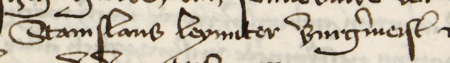 Z księgi ławniczej obejmującej lata 1459−1476 strony 84−85 z wpisem z 1461 roku, stwierdzającym, że Magdalena żupniczka
spłaciła rajcom w imieniu męża, Jerzego Morsztyna (nr 287), dług w wysokości 50 guldenów, co potwierdzili rajcowie:
Stanisław Leymitter, wówczas burmistrz, i Marcin Bełza (nr 242) – oraz powiększenie zapisu imienia i funkcji burmistrza
(Archiwum Państwowe w Krakowie, sygn. rkps 8, s. 84−85)