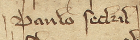 Z księgi radzieckiej Kazimierza obejmującej lata 1385–1386: fragment wpisu dokumentującego wybór rajców na rok 1385,
z Pawłem Zeckilem w składzie – oraz zbliżenie zapisu imienia (Archiwum Narodowe w Krakowie, sygn. K 2, s. 1)