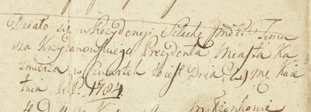 Z protokołów sądu potocznego prezydenta miasta Kazimierza (jednoosobowy sąd działający w trybie doraźnym) obejmujących
lata 1784–1785: wpis otwierający sesję sądową aktualnego burmistrza Tomasza Krzyżanowskiego zwołaną w ratuszu w dniu
29 kwietnia 1784 roku (Archiwum Narodowe w Krakowie, sygn. K 254,