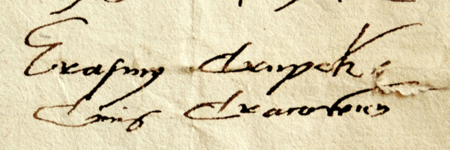 Dokument wydany w 1512 roku w Krośnie przez Erazma Krupka, mieszczanina krakowskiego,
w którym prosi on radę miasta Bardejowa o wyegzekwowanie przysługującej mu należności od wdowy
po Macieju Horthmanie, mieszkańcu Bardejowa – oraz powiększenie zapisu imienia i krakowskiego obywatelstwa
(Archiwum Okręgowe w Bardejowie, sygn. Dokumenty miasta Bardejowa, nr 731)