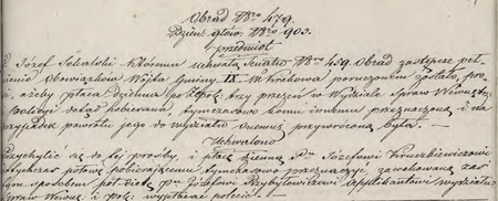 Z sentencjonarza obrad Senatu Rządzącego Wolnego Miasta Krakowa wpis z 1833 r.
dotyczący p.o. wójta Józefa Sokalskiego
(Archiwum Narodowe w Krakowie, sygn. WMK IV-20, s. 99)