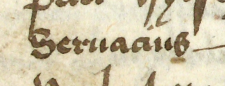 Z księgi ławniczej obejmującej lata 1431–1446 fragment strony 180 z wpisem zawierającym
wykaz rajców powołanych do rady miejskiej na 1440 rok – oraz powiększenie zapisu imienia
(Archiwum Państwowe w Krakowie, sygn. rkps 6, s. 180)