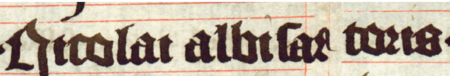 Z księgi radzieckiej Kazimierza obejmującej lata 1402–1416: fragment wpisu
dokumentującego wybór rajców na rok 1409, z Mikołajem Białym krawcem w składzie – zbliżenie zapisu imienia
(Biblioteka Jagiellońska, sygn. rkps 1045/1, k. 173)