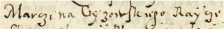 Z księgi radzieckiej Kazimierza obejmującej lata 1580–1583: wpis z 1581 roku relacjonujący, że dwaj starsi cechu karczmarskiego
przybyli wraz z burmistrzem miasta na żądanie Marcina Gizowskiego do piwnicy w jego domu, gdzie znajdowało
się piwo reklamowane przez rajcę, i wyjaśnili, że jest złe i trąci ziemią, bo ta się z komina oberwała i do chmielu wpadła, gdy
się w kotle smażył – oraz zbliżenie zapisu imienia i urzędu (Archiwum Narodowe w Krakowie, sygn. K 19, s. 69)