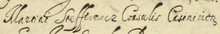 Z księgi inwentarzy mieszczan kazimierskich obejmującej lata 1618–1647: początkowy fragment spisu inwentarza
po zmarłym Marcinie Steftowiczu, sporządzonego w 1625 roku – oraz zbliżenie zapisu imienia i urzędu
(Archiwum Narodowe w Krakowie, sygn. K 448, s. 96)