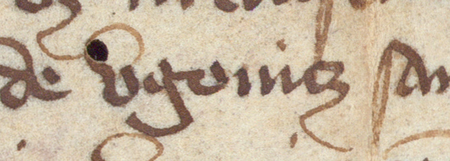 Dokument wydany w 1371 roku w Krakowie, w którym sąd ziemski krakowski potwierdził zastaw części
dziedzictwa w Jugowicach dokonany przez Stefana z Jugowic na rzecz Francka, mieszczanina krakowskiego –
oraz powiększenie zapisu nazwy wsi „Jugowice”
(Archiwum Główne Akt Dawnych w Warszawie, sygn. perg. 2369)