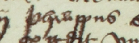 Fragment dokumentu wydanego w 1465 roku w Krakowie, w którym oficjał krakowski Stanisław ze Świeradzic
zatwierdza testament Piotra Okszmara (nr 5), mieszczanina i rajcy kleparskiego, otwarty w obecności
rajców kleparskich, wśród nich Filipa powroźnika – zbliżenie zapisu imienia
(Archiwum Uniwersytetu Jagiellońskiego, sygn. dypl. perg. 172)