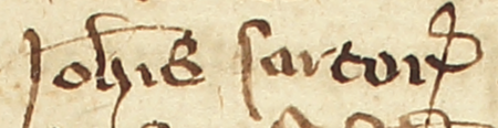 Z księgi radzieckiej Kazimierza obejmującej lata 1391–1402: fragment wpisu
dokumentującego wybór rajców na rok 1392, z Janem krawcem w składzie – oraz zbliżenie zapisu imienia
(Archiwum Narodowe w Krakowie, sygn. K 4, s. 65)