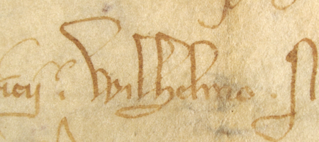 Dokument z 1315 roku wystawiony w Krakowie przez Władysława Łokietka,
w którym książę nadaje miastu dochód z książęcego przewozu na Wiśle z zastrzeżeniem,
że ma on zostać w przyszłości przeznaczony na budowę w tym miejscu mostu –
oraz powiększenie zapisu imienia reprezentującego miasto Wilhelma
(Archiwum Państwowe w Krakowie, sygn. perg. 7)