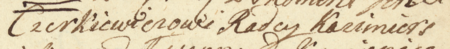 Z akt dotyczących cegielni we wsi Ludwinów w latach 1773–1781: wystawione w roku 1773 na ręce dzierżawiącego miejską
cegielnię rajcy Tomasza Czerkiewicza poświadczenie wydania wapnia do kamienicy starosty oświęcimskiego, na jej reperacyją
i chędożenie – oraz zbliżenie zapisu imienia i urzędu, a także odcisk w laku pieczęci używanej przez Tomasza Czerkiewicza
(Archiwum Narodowe w Krakowie, sygn. GmP I-1, s. 24)