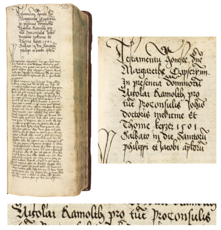 Z księgi testamentów obejmującej lata 1427–1623 strona 165 z wpisem z 1501 roku stwierdzającym, że w sobotę, w dzień
św. św. Filipa i Jakuba, Małgorzata Czipsczynna złożyła swoje zeznanie testamentowe w obecności rajców Mikołaja Ramułta,
wówczas burmistrza, Jana z Reguł (nr 291) i Tomasza Keysera (306) – oraz powiększenie zapisu imienia i funkcji burmistrza
(Archiwum Państwowe w Krakowie, sygn. rkps 772, s. 165)