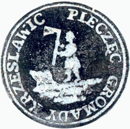 (1830)
Odciski pieczęci urzędowych Krzesławic
z lat 1830, 1867, 1925 i 1946
(Archiwum Narodowe w Krakowie,
sygn. 29/455/308, nlb.;
sygn. WMK XIV-80, s. 2078;
sygn. PUZKr 51, nlb.; sygn. 29/1080/11, s. 83)