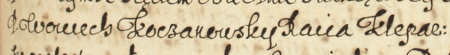 Z księgi ławniczej Kleparza obejmującej lata 1605–1615: początkowy fragment wpisu z 1607 roku
zawierającego skargę na Wojciecha Dąbskiego o obelgi złożoną przez Wojciecha Koczanowskiego, rajcę kleparskiego –
oraz zbliżenie zapisu imienia i urzędu (Archiwum Narodowe w Krakowie, sygn. KL 6, s. 215)