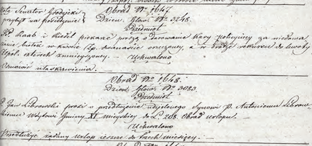 Z sentencjonarza obrad Senatu Rządzącego Wolnego Miasta Krakowa wpis z 1831 r.
dotyczący wójta Antoniego Librowskiego
(Archiwum Narodowe w Krakowie, sygn. WMK IV-18, s. 371)