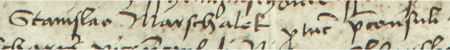 Z księgi miejskiej ławniczej Kleparza obejmującej lata 1499–1528: fragment wpisu z 1503 roku dotyczącego sprawy
przed ławą z udziałem Stanisława Marszałka, wówczas burmistrza kleparskiego – zbliżenie zapisu imienia i funkcji
(Archiwum Narodowe w Krakowie, sygn. KL 1, s. 54)