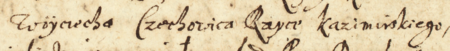 Z księgi radzieckiej Kazimierza obejmującej protokoły z lat 1641–1642: fragment wpisu z 1641 roku dotyczącego skargi
złożonej przez cieślę kazimierskiego Michała Brożynę w sprawie rozliczenia za wybudowanie trzech barek dla rajcy Adama
Drążkowicza (nr 284) na nadwiślańskim terenie należącym do rajcy Wojciecha Czechowicza – oraz zbliżenie zapisu imienia
i urzędu (Archiwum Narodowe w Krakowie, sygn. K 87, s. 52)