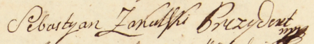 Z księgi radzieckiej Kazimierza obejmującej lata 1789–1790: dokonany w 1789 roku końcowy fragment wpisu
zawierającego wykaz dokumentów miasta, które burmistrz Sebastian Zakulski, zwany tu „prezydentem”, zabrał
do Warszawy na zjazd miast odbywający się w związku z obradami Sejmu Czteroletniego – oraz zbliżenie podpisu
z zapisem funkcji (Archiwum Narodowe w Krakowie, sygn. K 221, s. 218–219)