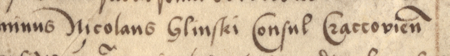 Dokument wydany w 1535 roku w Krakowie, w którym rajcy krakowscy, z Mikołajem Glińskim w składzie, erygują psałterię
w kościele Mariackim z fundacji Piotra Salomona (nr 288) i Mikołaja Salomona – oraz powiększenie zapisu imienia i urzędu rajcy
(Archiwum Bazyliki Mariackiej w Krakowie, sygn. dok. perg. 108)