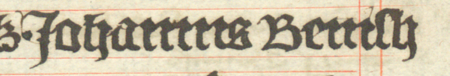 Z księgi radzieckiej Kazimierza obejmującej lata 1402–1416: wpis dokumentujący
wybór rajców na rok 1408, z Janem Benischem w składzie – oraz zbliżenie zapisu imienia
(Biblioteka Jagiellońska, sygn. rkps 1045/1, k. 156)