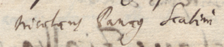 Z Liber inscriptionum… klasztoru oo. Augustianów w Kazimierzu: strony z początkowym fragmentem dokonanego
w roku 1681 wpisu przywołującego wydane w 1432 roku przez wójta i ławników kazimierskich, z Mikołajem Panagą
w składzie, potwierdzenie sprzedaży przez Stanisława Swiebodę starszego (nr 124) i jego żonę Stachnę domu narożnego przy
ul. Krakowskiej w Kazimierzu, przylegającego do domu Stanisława Śliwosza, na rzecz wikariuszy kościoła katedralnego
w Krakowie – oraz zbliżenie zapisu imienia i urzędu ławniczego (Biblioteka Naukowa PAU/PAN, sygn. rkps 1676, s. 315)