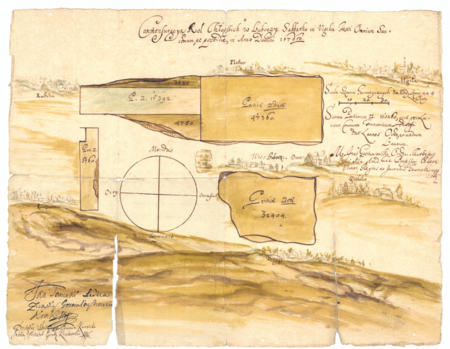 Mapa gruntów wsi Lubocza sporządzona przez Jana Gostumiowskiego w październiku 1676 roku
(Archiwum Klasztoru Sióstr Norbertanek w Krakowie, sygn. XXIVc/1)