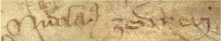 Z najstarszej zachowanej księgi radzieckiej Kazimierza obejmującej lata 1369–1381:
fragment wpisu dokumentującego wybór rady miejskiej na rok 1370, z Mikołajem synem Zennera w składzie –
oraz zbliżenie zapisu imienia (Archiwum Narodowe w Krakowie, sygn. K 1, okładka przednia verso)