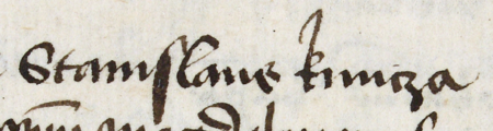Z księgi radzieckiej obejmującej lata 1450–1483 fragment strony 462 z wpisem z 1471 roku stwierdzający
m, że rajca Stanisław Kuncze zapisał swojej żonie Magdalenie 2000 florenów węgierskich – oraz powiększenie zapisu imienia
(Archiwum Państwowe w Krakowie, sygn. rkps 429, s. 462)