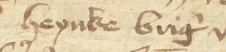 Z najstarszej zachowanej księgi radzieckiej Kazimierza obejmującej lata 1369–1381: fragment wpisu
dokumentującego wybór rajców na rok 1377, z Henrykiem Brigerem w składzie – oraz zbliżenie zapisu imienia
(Archiwum Narodowe w Krakowie, sygn. K 1, s. 167)