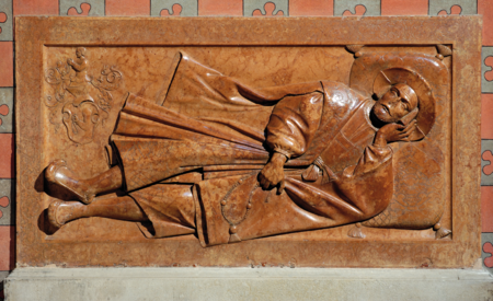 Renesansowa płyta nagrobna Seweryna Bethmana w prezbiterium kościoła Mariackiego w Krakowie
wykuta w czerwonym marmurze – oraz powiększenie herbu własnego Bethman