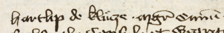Z księgi ławniczej obejmującej lata 1408–1416 strony 38–39 z wpisem z 1410 roku, w którym Hartlip z Klutschau
występuje jako burmistrz (magister civium) Krakowa – oraz powiększenie zapisu imienia i funkcji burmistrza
(Archiwum Państwowe w Krakowie, sygn. rkps 4, s. 38–39)