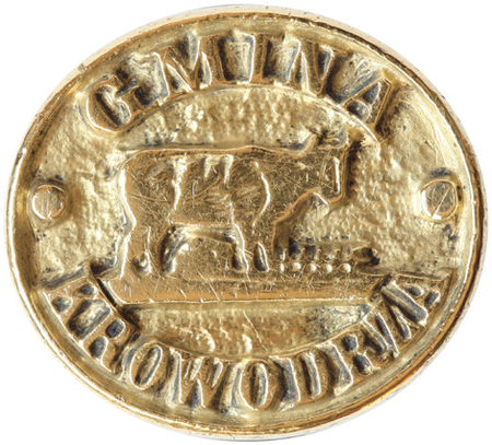 Metalowy tłok pieczętny używany przez gminę w okresie autonomicznym – lustrzane odbicie
(Archiwum Narodowe w Krakowie, sygn. T 263)