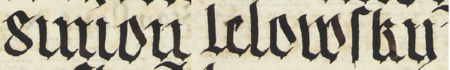 Z księgi radzieckiej Kazimierza obejmującej lata 1481–1508: fragment wpisu dokumentującego
wybór rady urzędującej na rok 1501, z Szymonem Lelowskim w składzie – zbliżenie zapisu imienia
(Archiwum Narodowe w Krakowie, sygn. K 7, s. 396–
397)
