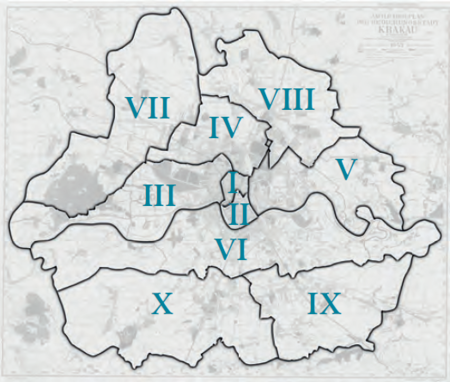 Plan konturowy podziału na obwody w latach 1941–1951
na podkładzie planu miasta
przedstawionego w pełnym kształcie na s. 601
