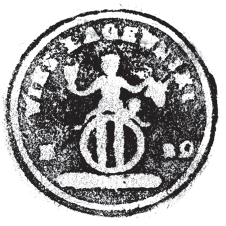 (1843)
Odciski pieczęci urzędowych Łagiewnik z lat
1819, 1843, 1901 i 1934
(CPAHU we Lwowie, sygn. fond 20, opis 8,
sprawa 150; Archiwum Narodowe w Krakowie,
sygn. K. Krak. op. 83, s. 11;
sygn. Kr 7950, nlb.)